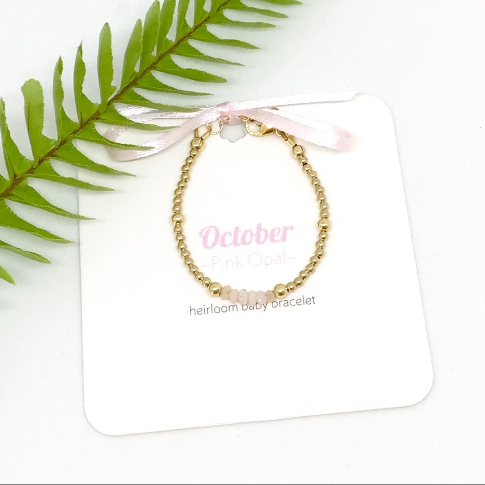 Baby Birthstone Bracelet October Pink Opal